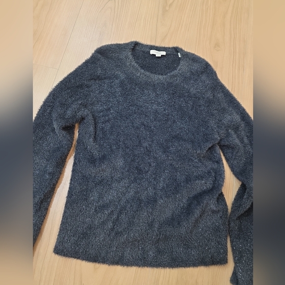 Vince Metallic Lurex Soft Eyelash Pullover Obsidian Black Sweater XL - Picture 4 of 8